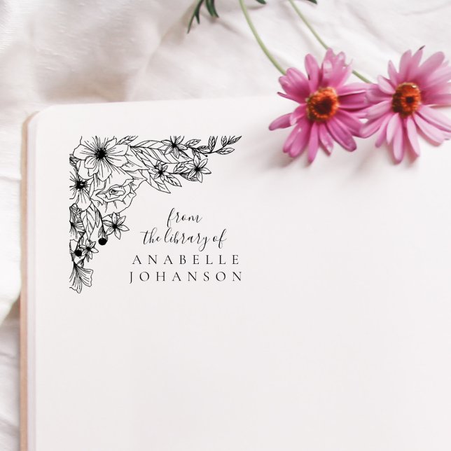 Carimbo De Borracha Elegante Floral Da Biblioteca Do Livro (Criador carregado)