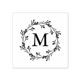 Carimbo De Borracha Elegante Floral Wreath Monograma