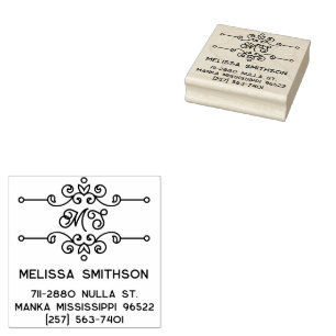 Carimbo De Borracha Elegante Flourish Personalised Monographic Address