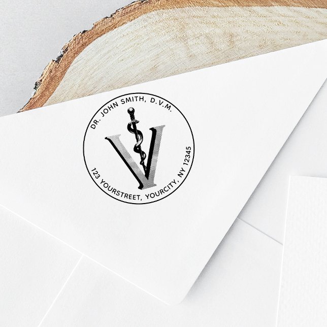 Carimbo De Borracha Elegante Medicina Veterinária Vet Asclepius (Criador carregado)