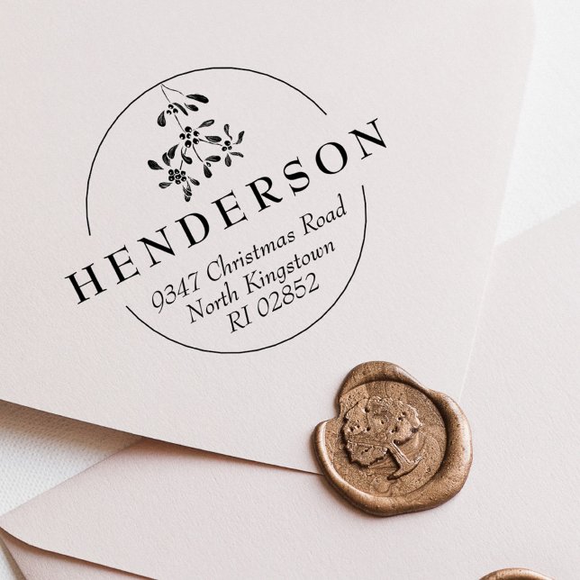 Carimbo De Borracha Elegante Mistletoon Christmas Return Address (Criador carregado)