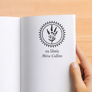 Carimbo De Borracha Elegante Moldura Floral Lavanda Ex Libris Nome