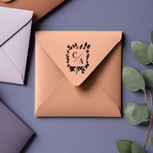 Carimbo De Borracha Elegante, Monograma, Folha, Casamentos