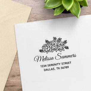 Carimbo De Borracha Elegante Rosa Flowers Endereço 2 do Buquê