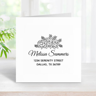 Carimbo De Borracha Elegante Rosa Flowers Endereço 2 do Buquê