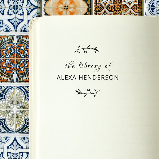 Carimbo De Borracha Elegante Script Botânico Da Biblioteca Do Livro (Criador carregado)