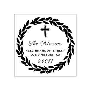 Carimbo De Borracha Elegante Wreath Religião Endereço de Regresso