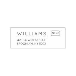 Carimbo De Borracha Em movimento. Novo Endereço. Tipografia mínima 01.