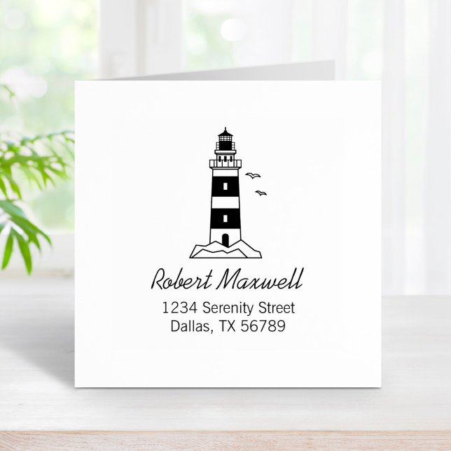 Carimbo De Borracha Endereço 3 do farol do mar náutico (Criador carregado)