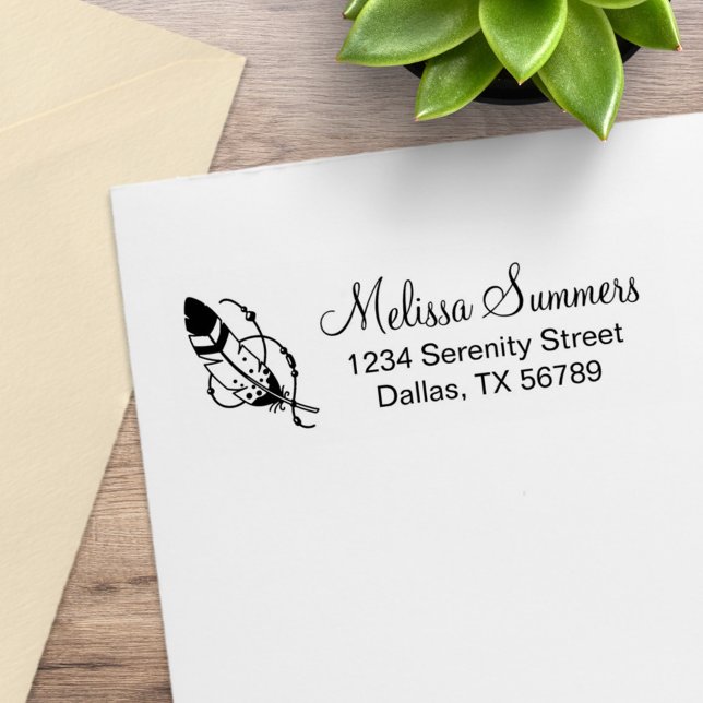 Carimbo De Borracha Endereço Amulet de Boho Tribal do Feather Miçanga (Criador carregado)