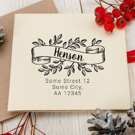 Carimbo De Borracha Endereço da Família Fita Foliage de Natal Russo