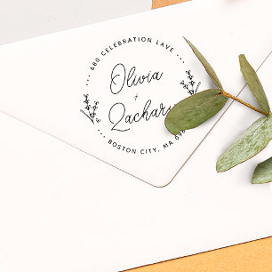 Carimbo De Borracha Endereço de Casamento Floral Circular com Letra Mo