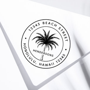 Carimbo De Borracha Endereço de devolução da árvore redonda de palma t