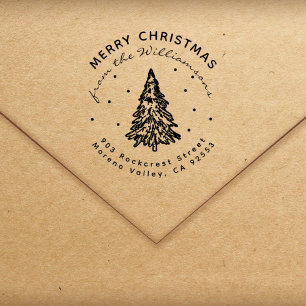 Carimbo De Borracha Endereço de devolução da família da árvore de pinh