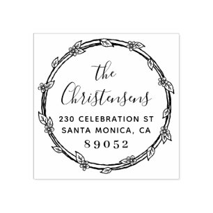 Carimbo De Borracha Endereço de devolução da família de borda botânica