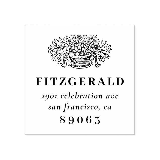 Carimbo De Borracha Endereço de devolução da família de flores desenha (Impressão)