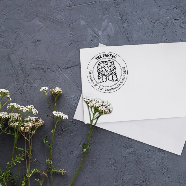 Carimbo De Borracha Endereço de devolução da família de gatos dobra es (Criador carregado)