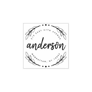 Carimbo De Borracha Endereço de devolução da família de script Rustic