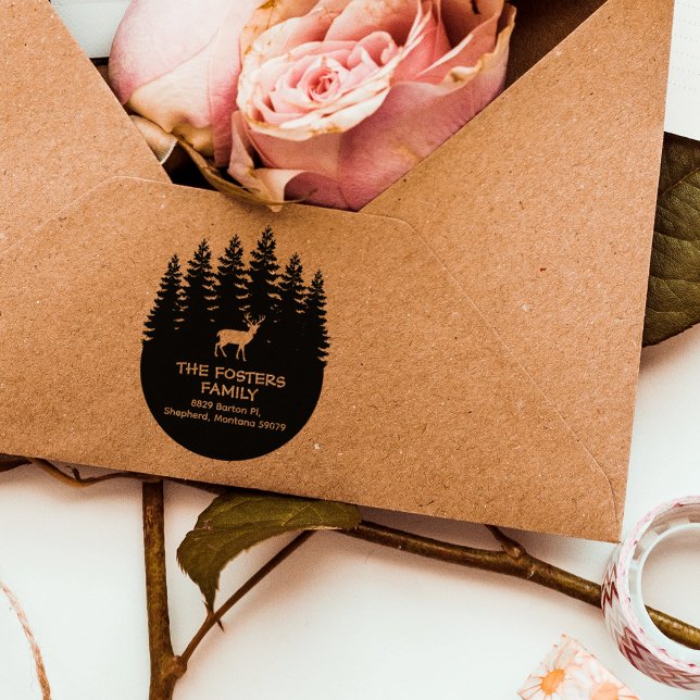 Carimbo De Borracha Endereço de devolução da família de veados da flor (Criador carregado)