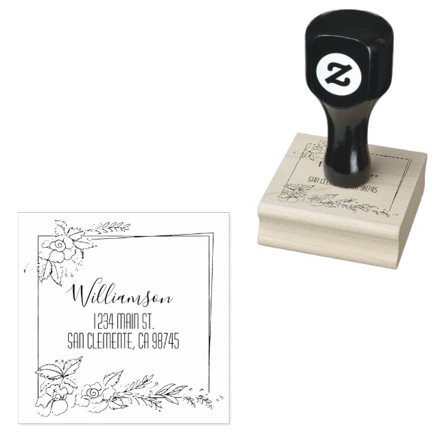 Carimbo De Borracha Endereço de devolução da família Floral (Carimbado)