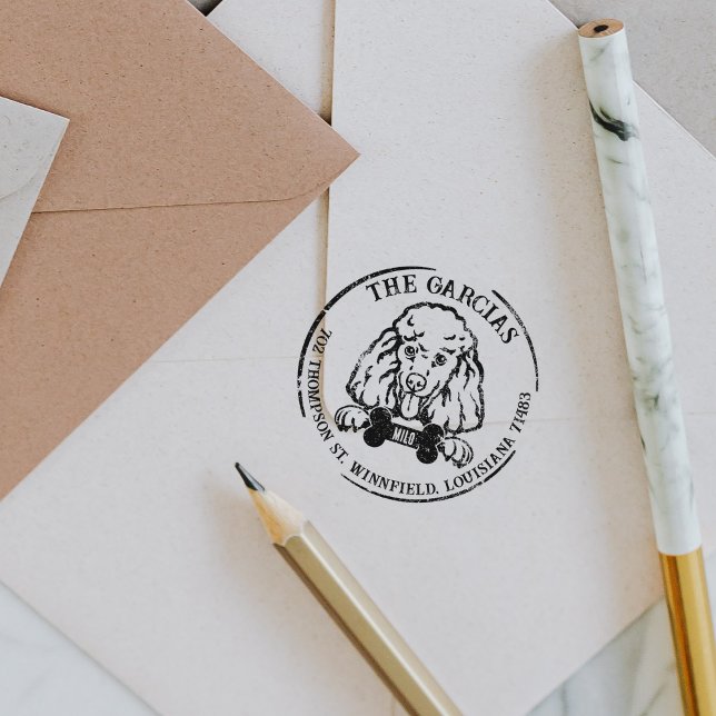 Carimbo De Borracha Endereço de devolução da família Poodle Dog (Criador carregado)