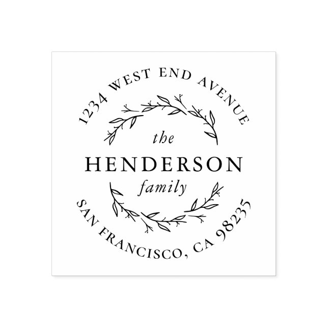 Carimbo De Borracha Endereço de devolução da família redonda botânica  (Impressão)