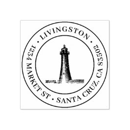 Carimbo De Borracha Endereço de devolução da família redonda do farol 