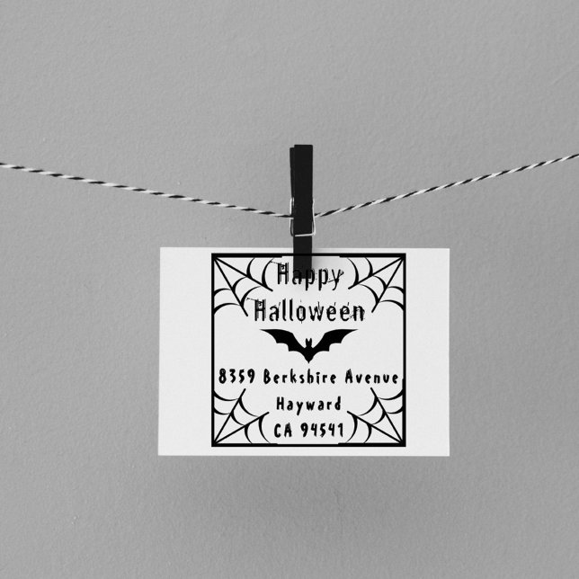 Carimbo De Borracha Endereço de devolução da Web da aranha do Hallowee (Creepy Halloween Spider Web Bat Return Address Rubber Stamp)