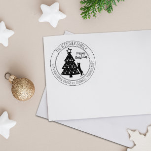 Carimbo De Borracha Endereço de devolução de árvore de Natal Moderno