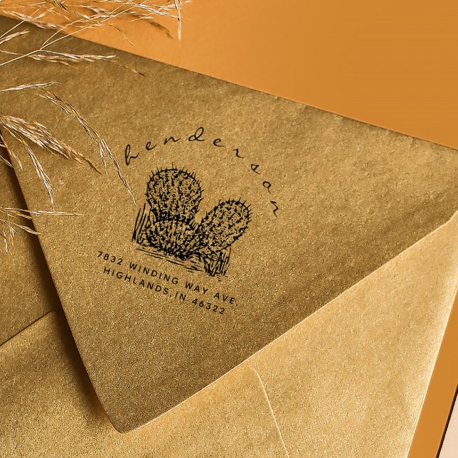 Carimbo De Borracha Endereço de Devolução de Cactus Rústico Personaliz (Criador carregado)