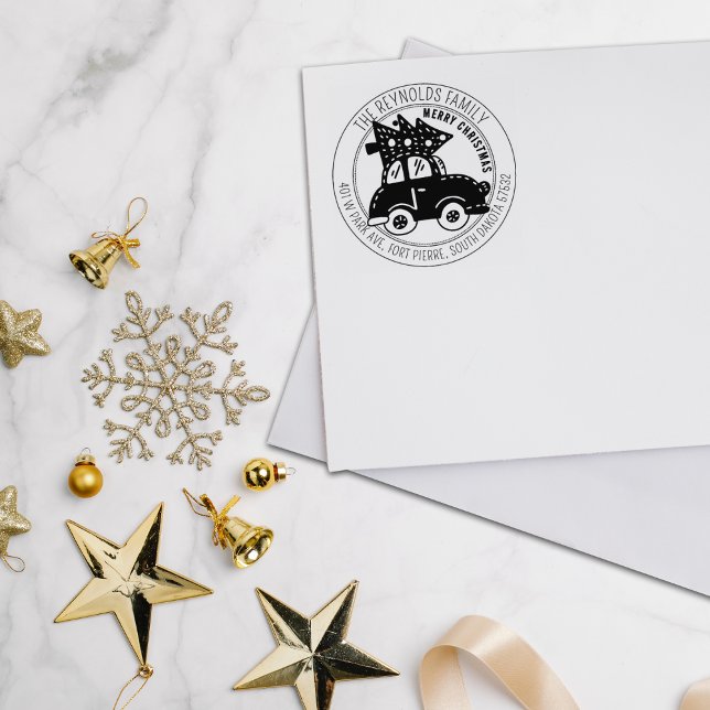 Carimbo De Borracha Endereço de devolução de carro de árvore de Natal  (Criador carregado)