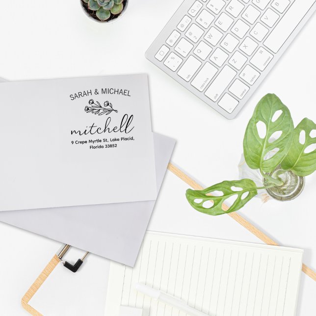 Carimbo De Borracha Endereço de Devolução de Casal Floral Moderno (Criador carregado)