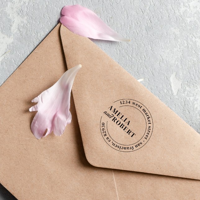 Carimbo De Borracha Endereço de devolução de casamento clássico redond (Criador carregado)