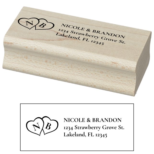 Carimbo De Borracha Endereço de devolução de casamento do Heart Monogr (Heart Monogram Wedding Return Address Rubber Stamp)