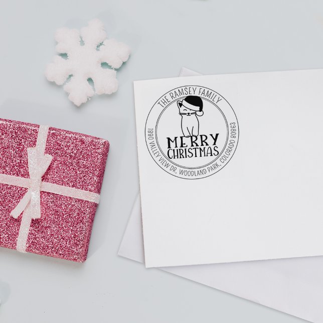 Carimbo De Borracha Endereço de Devolução de Gato de Natal Moderno (Criador carregado)