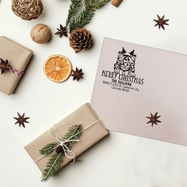 Carimbo De Borracha Endereço de devolução de gatos siberianos de Natal (Criador carregado)