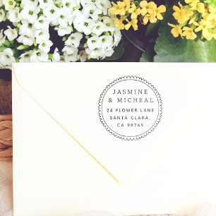 Carimbo De Borracha Endereço de devolução de quadro redondo desenhado 