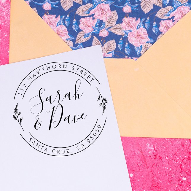 Carimbo De Borracha Endereço de Devolução de Script de Casamento Circu (Criador carregado)