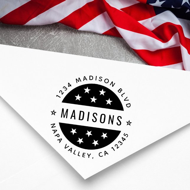 Carimbo De Borracha Endereço de Devolução de Script Redondo Estrela (Criador carregado)