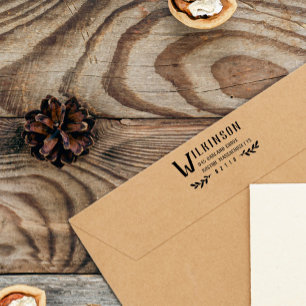 Carimbo De Borracha Endereço de devolução de Sobrenome grande e verde