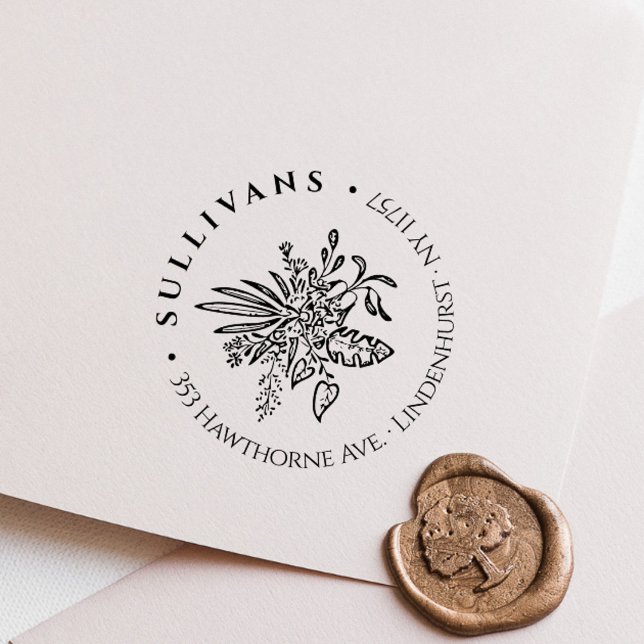 Carimbo De Borracha Endereço de devolução do Buquê tropical botânico E (Criador carregado)