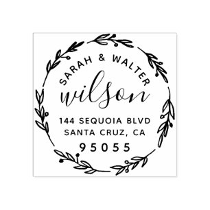 Carimbo De Borracha Endereço de devolução do Casal de de Wreath Desen