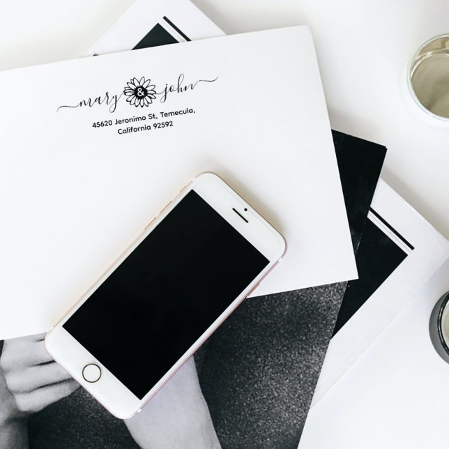 Carimbo De Borracha Endereço de devolução do Casal de girassol legante (Criador carregado)