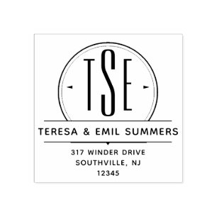 Carimbo De Borracha Endereço de devolução do círculo do Deco Monograma