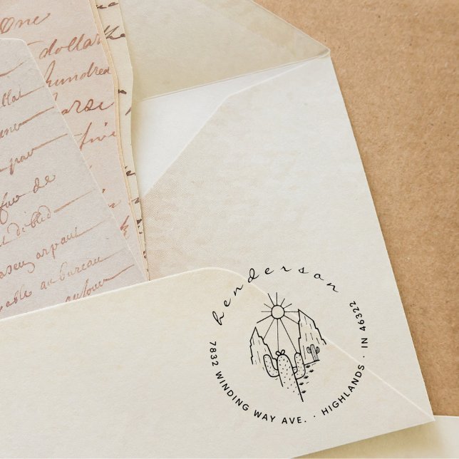 Carimbo De Borracha Endereço de devolução do Desert Cactus de Script E (Criador carregado)