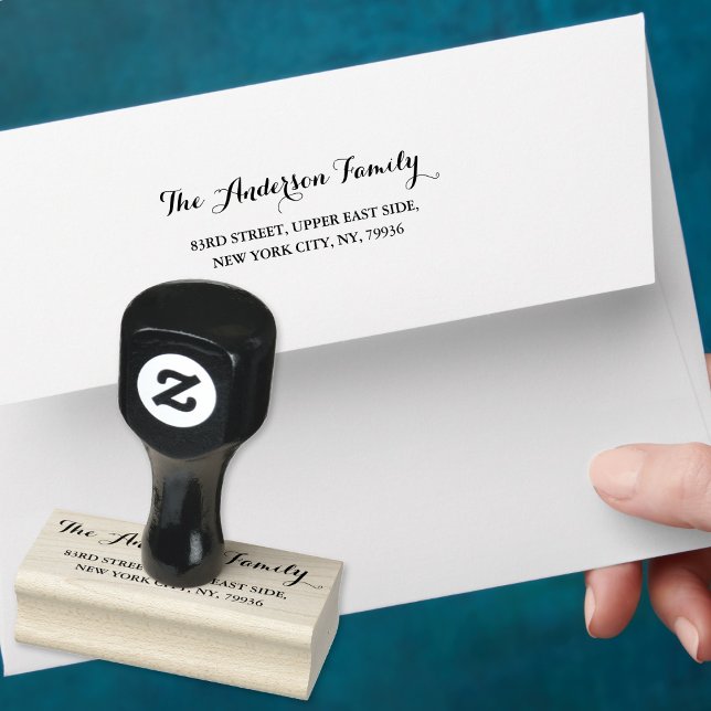 Carimbo De Borracha Endereço de Devolução do Nome da Família de Script (Simple Elegant Script Family Name Return Address Rubber Stamp)