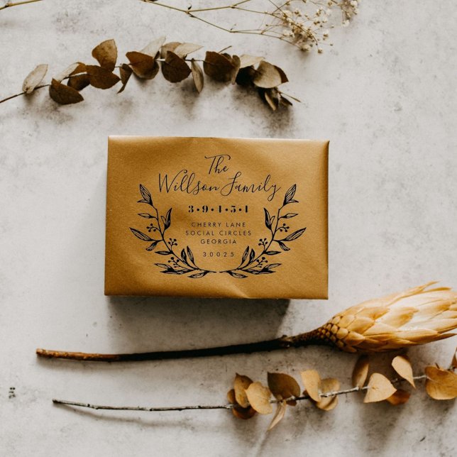 Carimbo De Borracha Endereço de devolução do nome da família Wreath (Criador carregado)