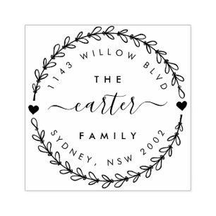 Carimbo De Borracha Endereço de devolução do nome da família Wreath de