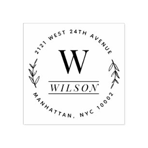 Carimbo De Borracha Endereço de devolução do Sobrenome Wreath da Famíl