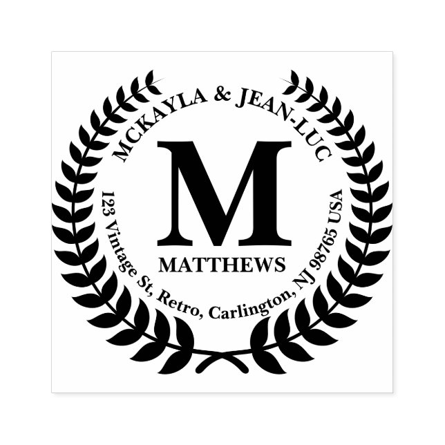 Carimbo De Borracha Endereço de Devolução Monograma Clássico Laurel Wr (Impressão)